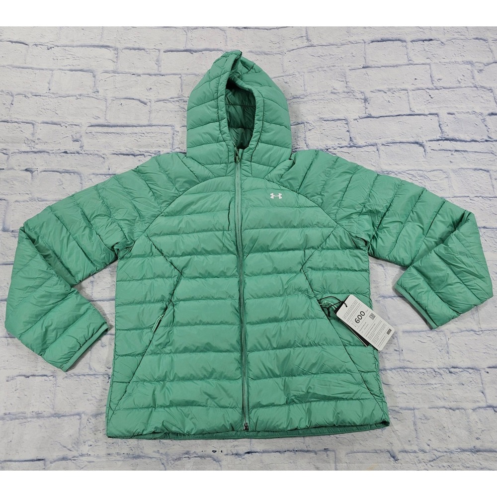 Under Armour Puffer Jacket Womens SM Mint Green 600 Down Hooded UA Storm 1372648